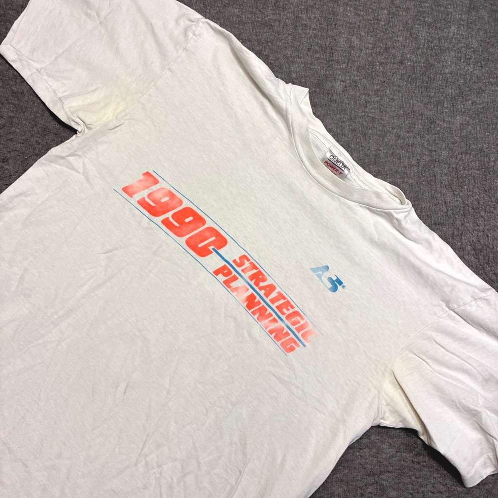 Oneita 1990 Strategic Planning Shirt Men XL White Outrageous‎ Quality Distressed